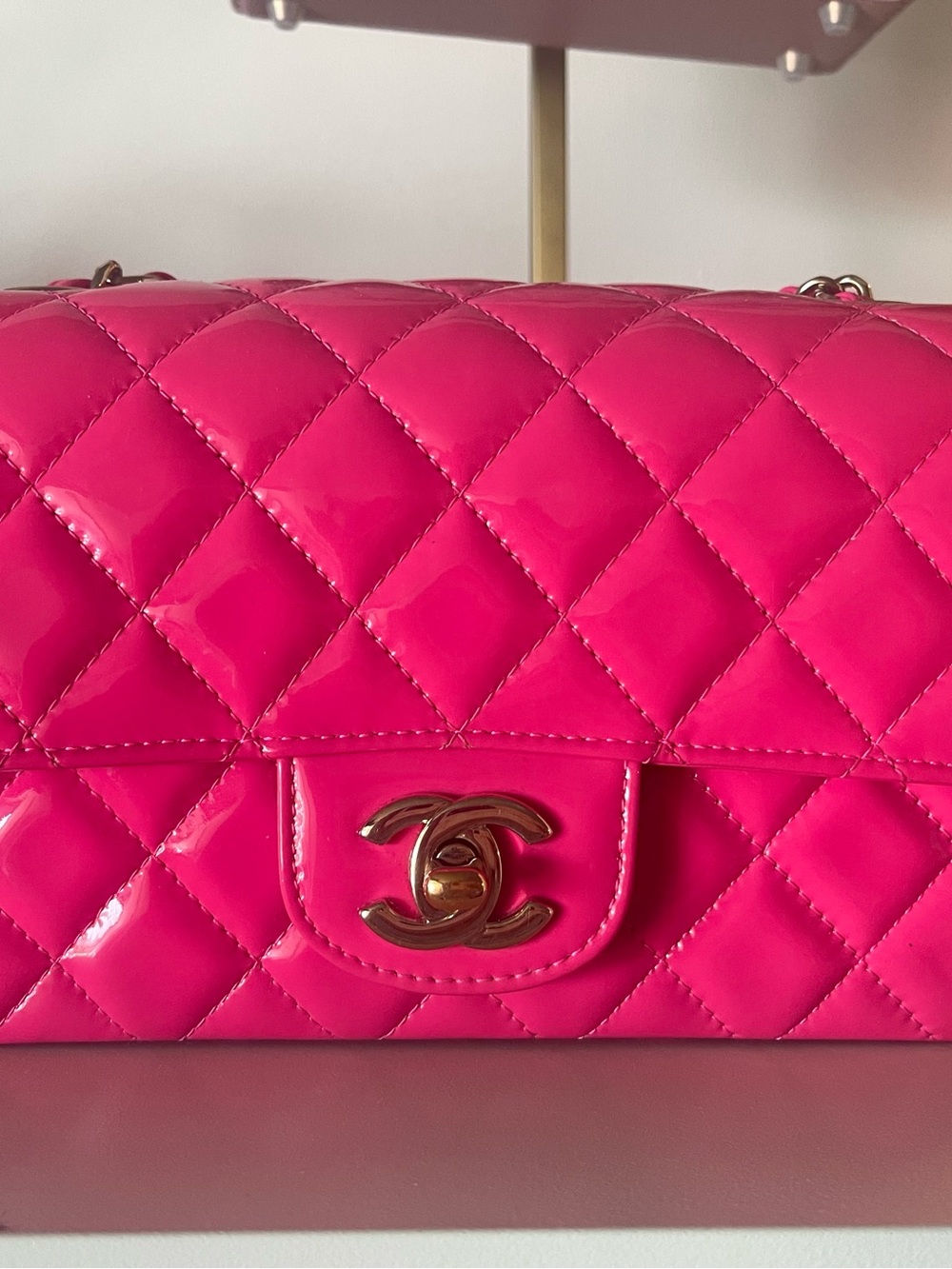 CHANEL Quilted Patent Flap Bag — Bright Pink with Gold Hardware